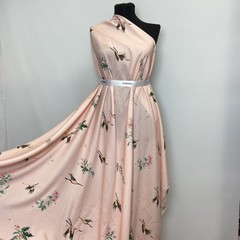Ткань вискоза персиковая с птицами  3255