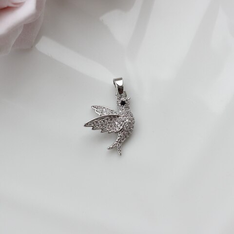 Подвеска Птица с фианитами, 19*15 мм, родий, П162
