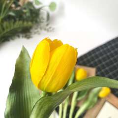 Тюльпаны силиконовые желтые как настоящие, качество премиум, букет 7 штук, 27 см.