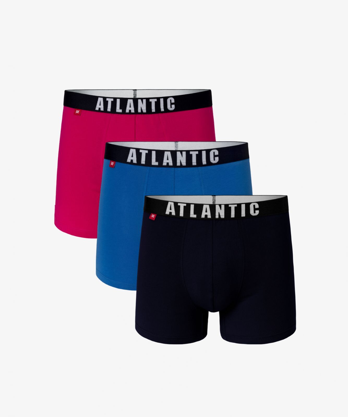 Мужские трусы шорты Atlantic, набор из 3 шт., хлопок, розовые + бирюзовые + темно-синие, 3MH-011