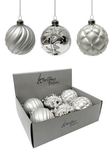 Набор шаров 10см 6шт ChristmasDeLuxe белый/серебро