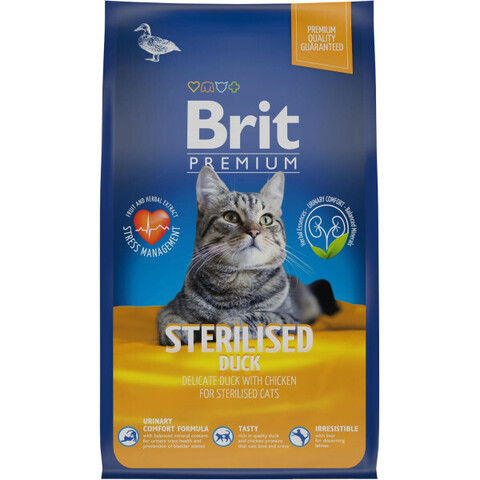 Brit Premium Cat Duck Chicken сухой корм для взрослых стерилизованных кошек (утка,курица) 800 гр