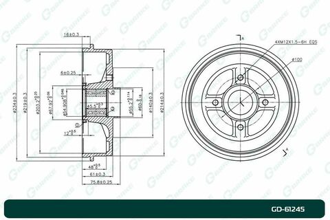 Барабан тормозной G-brake  GD-61245 с подшипником и кольцом ABS