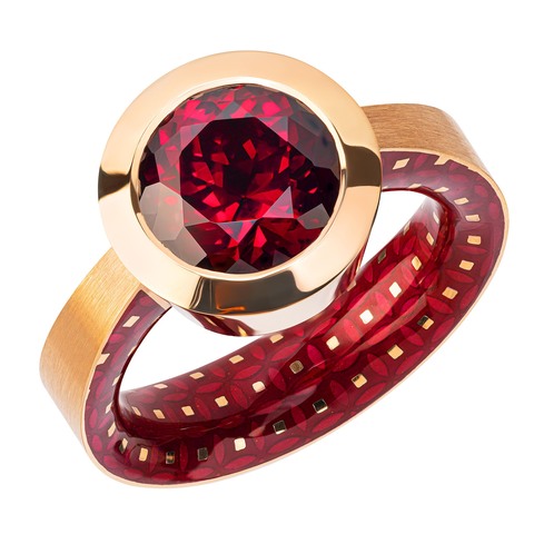 Кольцо с Гранатом, Эмаль, R0178-22/17