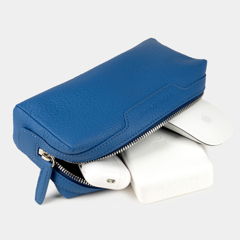 Несессер Tube из кожи теленка цвета синий королевский