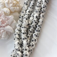 Бусина Шарик, керамика, белая с черной росписью, 12 мм, 1 шт, МК015