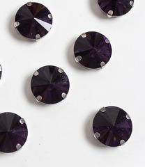 Стразы пришивные стекло в оправе, d 14 мм, т.сиреневый