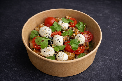 Салат с баклажанами и лососем