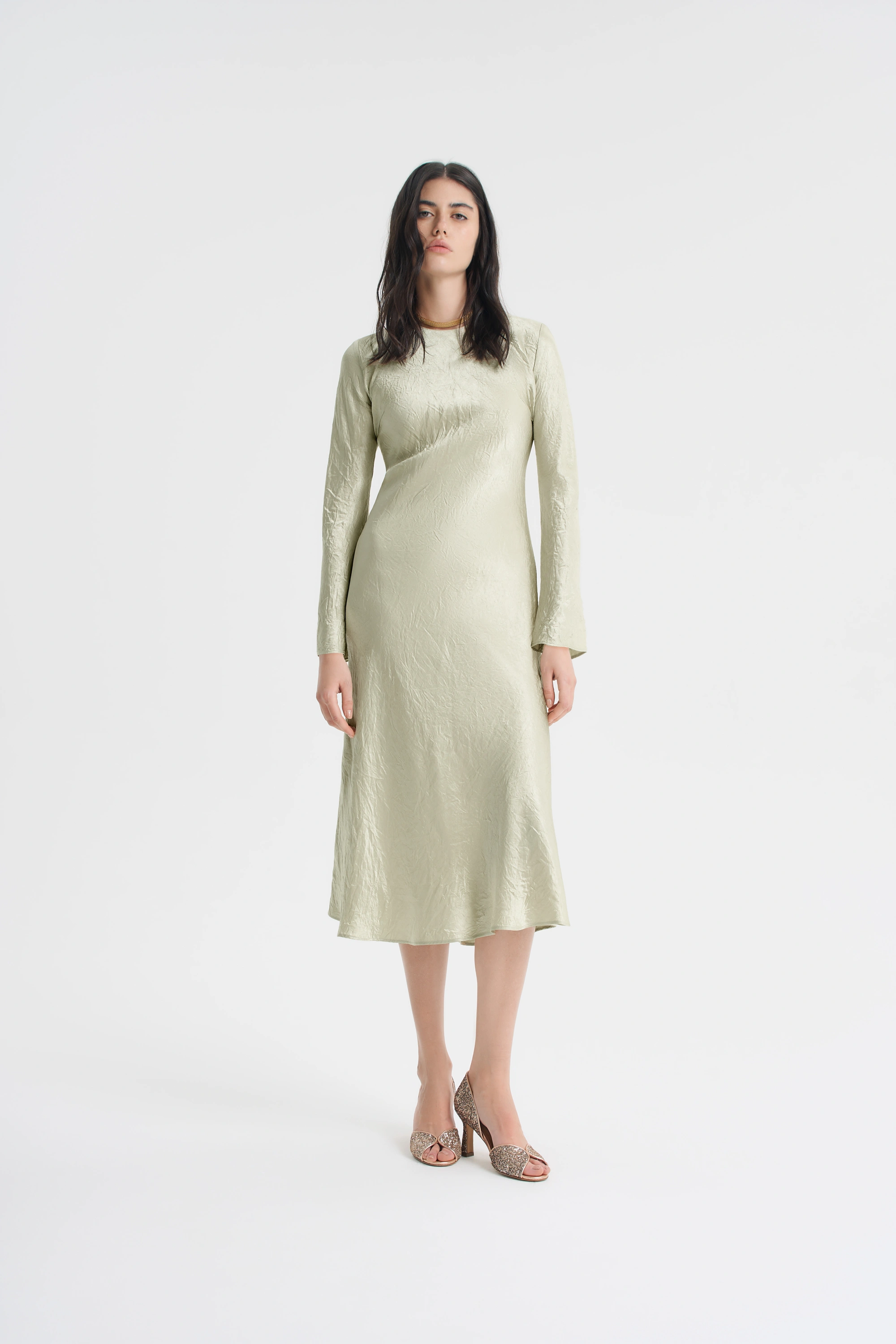 Платье-миди из жатого атласа