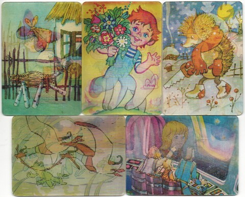 № 76 Набор из 5 переливных (стерео) Календариков . Мультфильмы СССР 1983 год.