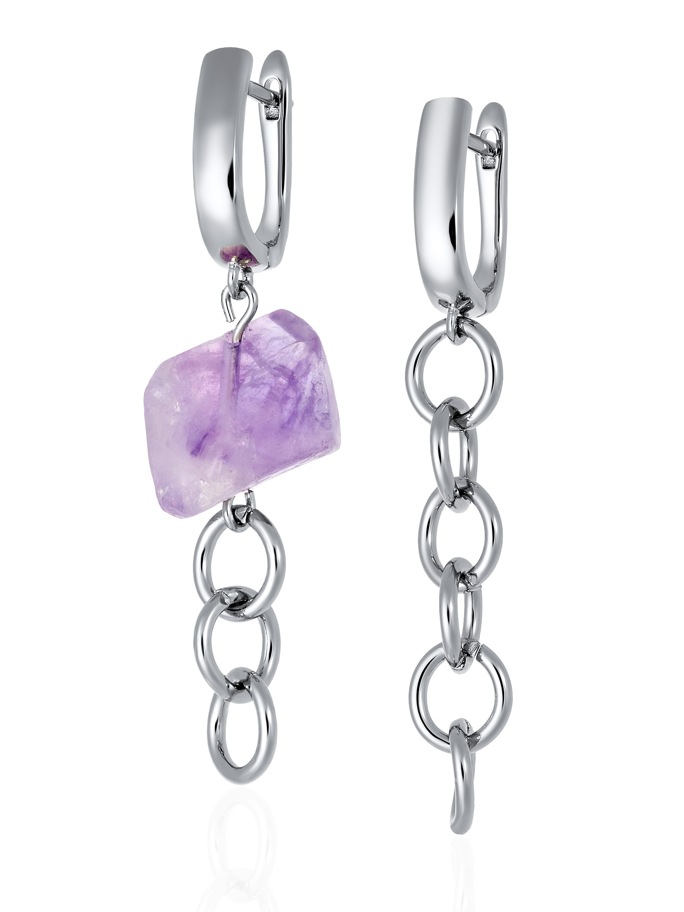 Асимметричные серьги жеода аметиста и цепочка