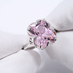 92011235 - Кольцо из серебра с крупным, розовым ситаллом