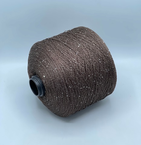 Бобинная пряжа, Linette Pailletes, 450м, 80% Лен, 20% Полиэстер(пайетка), Горький шоколад+пайетка. 39383