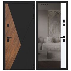 Купить Входная дверь Плата шагрень чёрная дуб старый ПВХ белый матовый с зеркалом