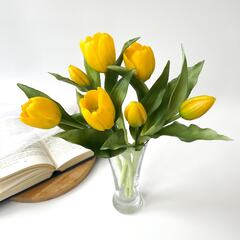 Тюльпаны силиконовые желтые как настоящие, качество премиум, букет 7 штук, 27 см.