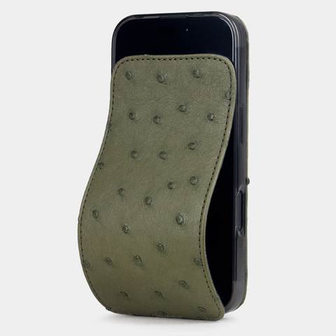 Кожаный чехол для iPhone 16 Pro, страус цвета хаки