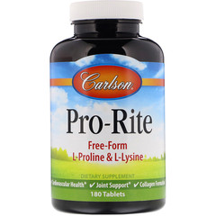 Carlson Labs, Pro-Rite, L-пролин и L-лизин в свободной форме, 180 таблеток