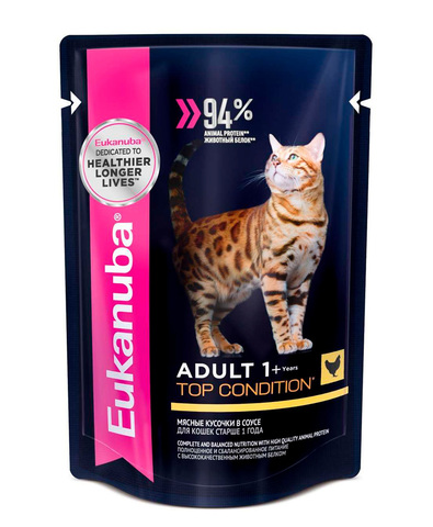 Eukanuba Cat пауч для взрослых кошек (с курицей в соусе) 85 г