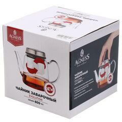 Чайник заварочный стекло, 0.8 л, с ситечком, Agness, 884-045