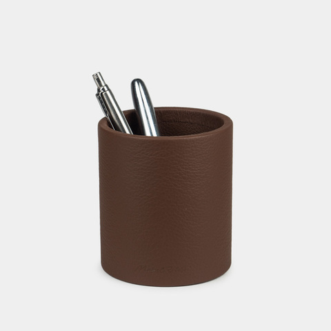 Подставка для ручек из кожи теленка, шоколадного цвета