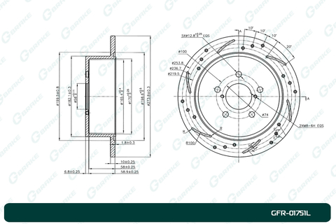Диск тормозной перфорированный G-brake GFR-01751L левый