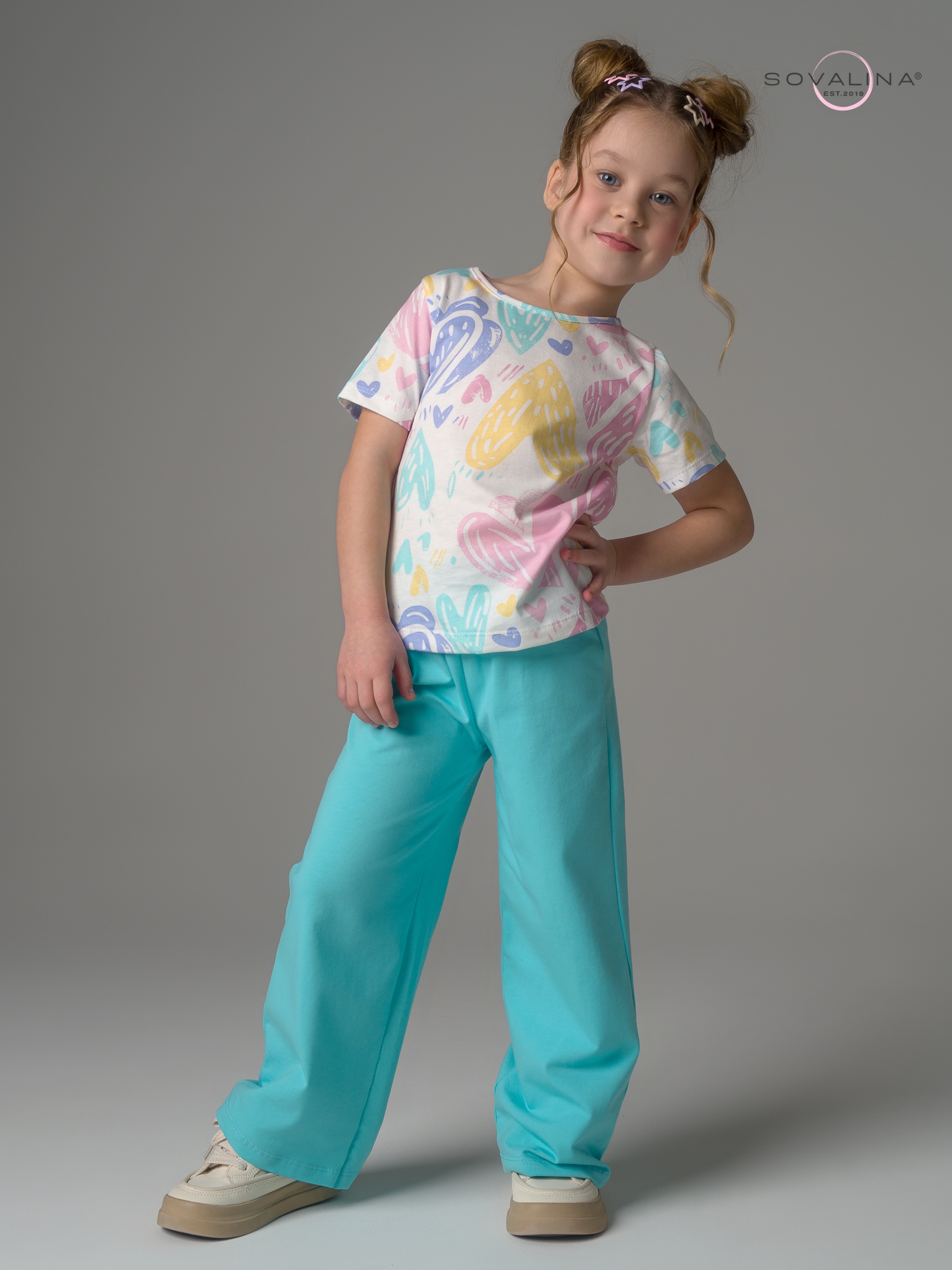 Костюм Лето акварельные сердечки-мята