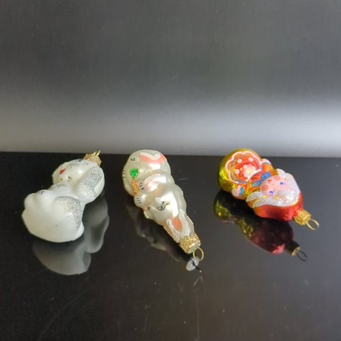 Ёлочные игрушки набор из 3х штук, стекло, подвесные, изящная ручная роспись, современная Россия в винтажном стиле