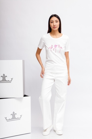 Bianca Футболка из хлопка и модала с фламинго