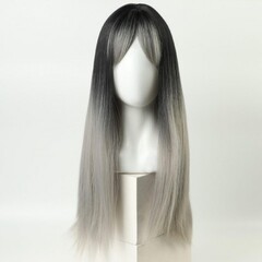 Парик искусственный, с чёлкой, имитация кожи, 60 см, цвет чёрный/пепельный