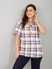 Блузка БЛ-122/розовосиняя-клетка