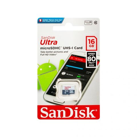 Карта памяти Sandisk Ultra MicroSDHC 16GB Class 10  до 80MB/s