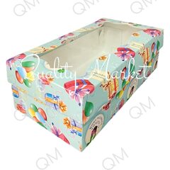 Коробка для макарон и др. кондитерских изделий с фигурным окошком 210*110*55 мм (мятная/"Сладких удовольствий"), 50шт