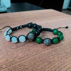 Браслет Шамбала с серебром. Зелёный нефрит. 12мм.