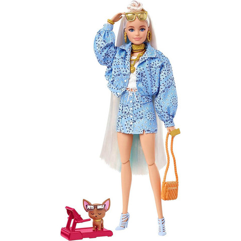 Барби Экстра 16 Платиновая Блондинка в Голубом Жакете с Пейсли Принтом