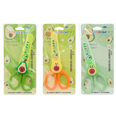 
          Ножницы канцелярские детские 13,5 см, с чехлом, серия "Авокадо", MC-Basir, с закругленными концами для резки бумаги, картона и рукоделия, длина лезвия 6.5 см