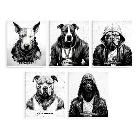 Тетрадь, 48 л, клетка, арт. 66707/ 10 КРУТЫЕ ПСЫ /А5+, мягкий переплёт (2 скобы), обложка - выборочный ТВИН лак, мелованный картон 190 г/м?, Упаковка Ассорти/