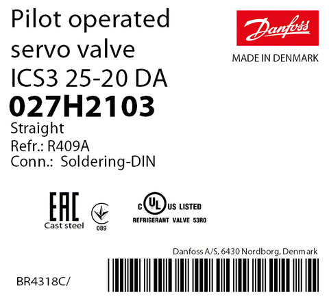 Пилотный клапан ICS3 25-20 Danfoss 027H2103 под пайку