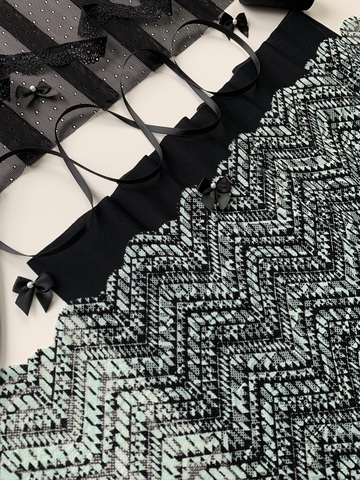 Кружево эластичное ментол/черное 21 см, Китай