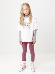 брюки  для девочки  КР 4074/темная орхидея,фоновые сердечки к593