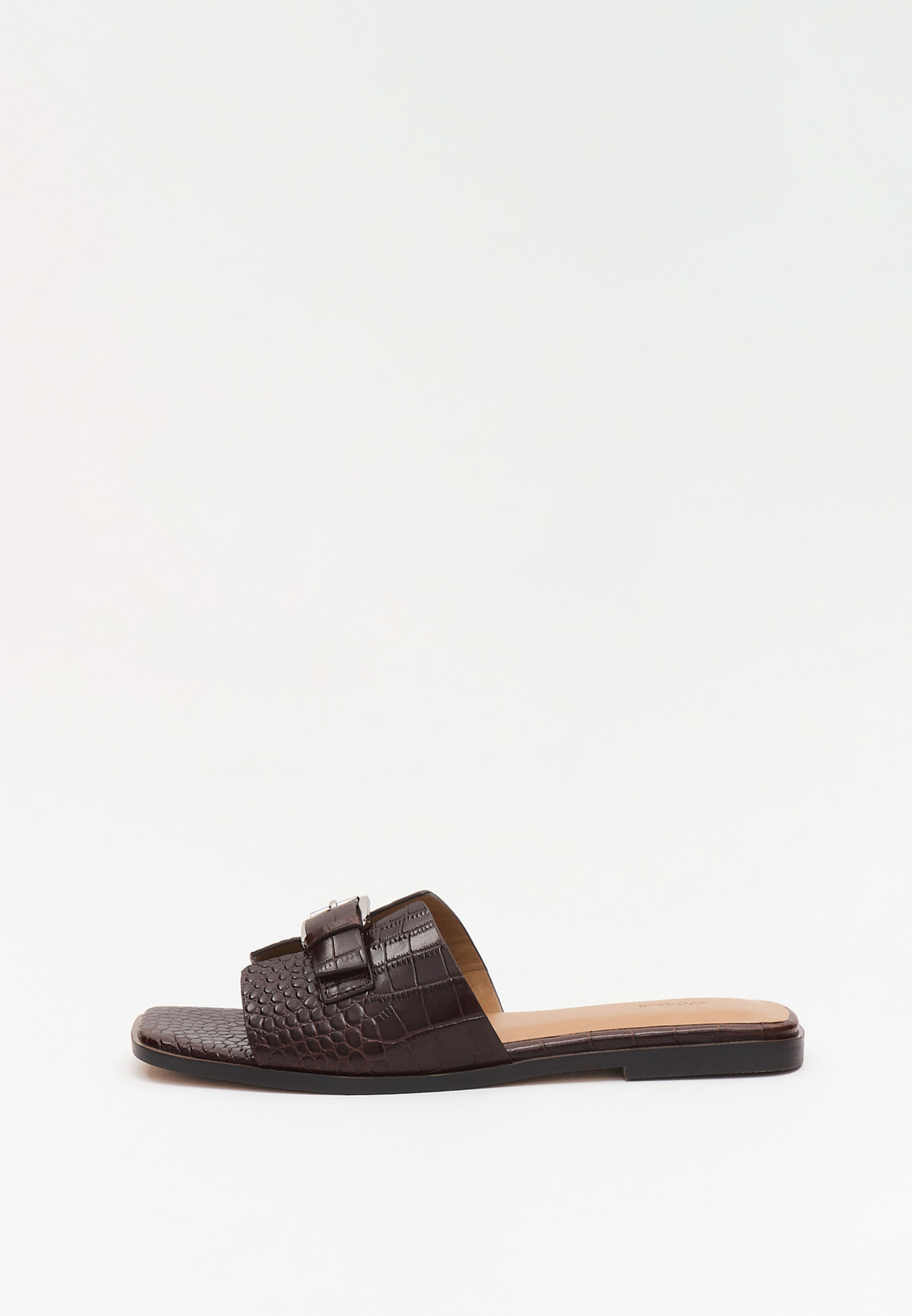 Шлепки из кожи под рептилию, темно-коричневый