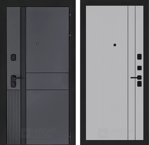 Входная металлическая дверь Лабиринт Эволаб Велютто Оскуро 10 Серый софт, черный молдинг (матовый, без текстуры)