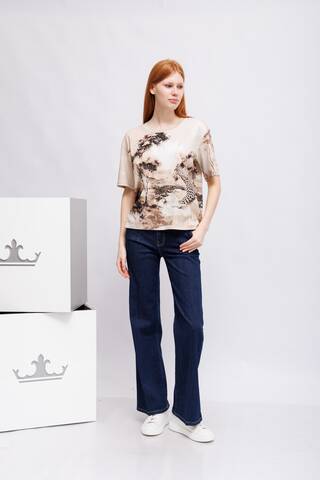 Monari Футболка хлопковая с саванной, украшенная стразами