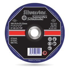 Абразивный шлифовальный диск Sonnenflex Silverstar 180x6,0x22,23 AS24PBF F27 SiS STEEL 00112