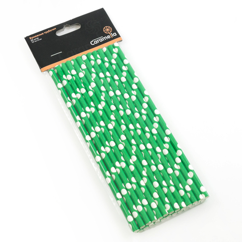 Палочки бумажные Зеленая в Белый горох 200*6 мм, 25 шт