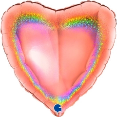 Г 18''/46 см, Сердце, Блеск, Розовое золото, 1 шт.