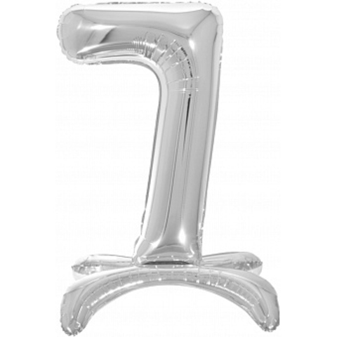 Фольгированная цифра 7, Серебряная на подставке, 81 см
