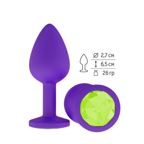 Фиолетовая силиконовая пробка с лаймовым кристаллом - 7,3 см. - Джага-Джага Анальные втулки с кристаллом 519-12 lime-DD