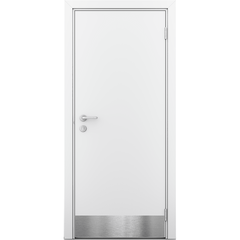 Купить Межкомнатная влагостойкая дверь белая глухая с отбойной пластиной