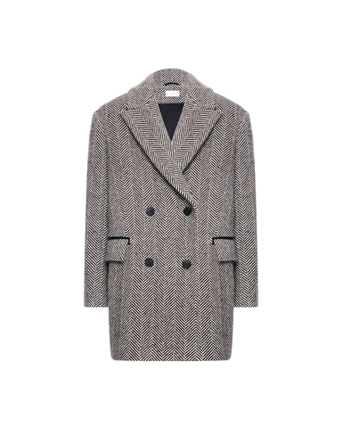 Пальто на поясе из шерсти Стелла Маккартни елочка молочный/темно-коричневый