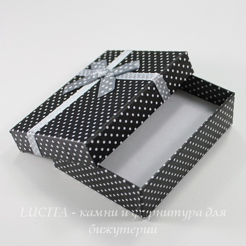 Подарочная коробочка с бантиком (цвет - черный в белый горошек), 92х71х27 мм